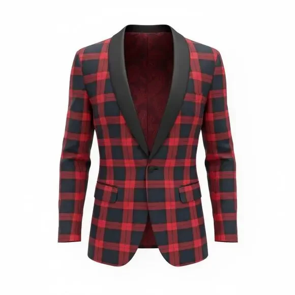 ELEVEE CUSTOM TARTAN SATIN TRIM TUX BLAZER SZ 42R